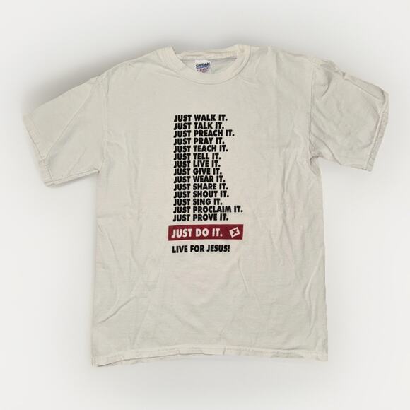 Christian Parody “Just Do It” Nike Graphic T-Shirt Men’s Med Religious Tee 19x25 - Picture 1 of 3